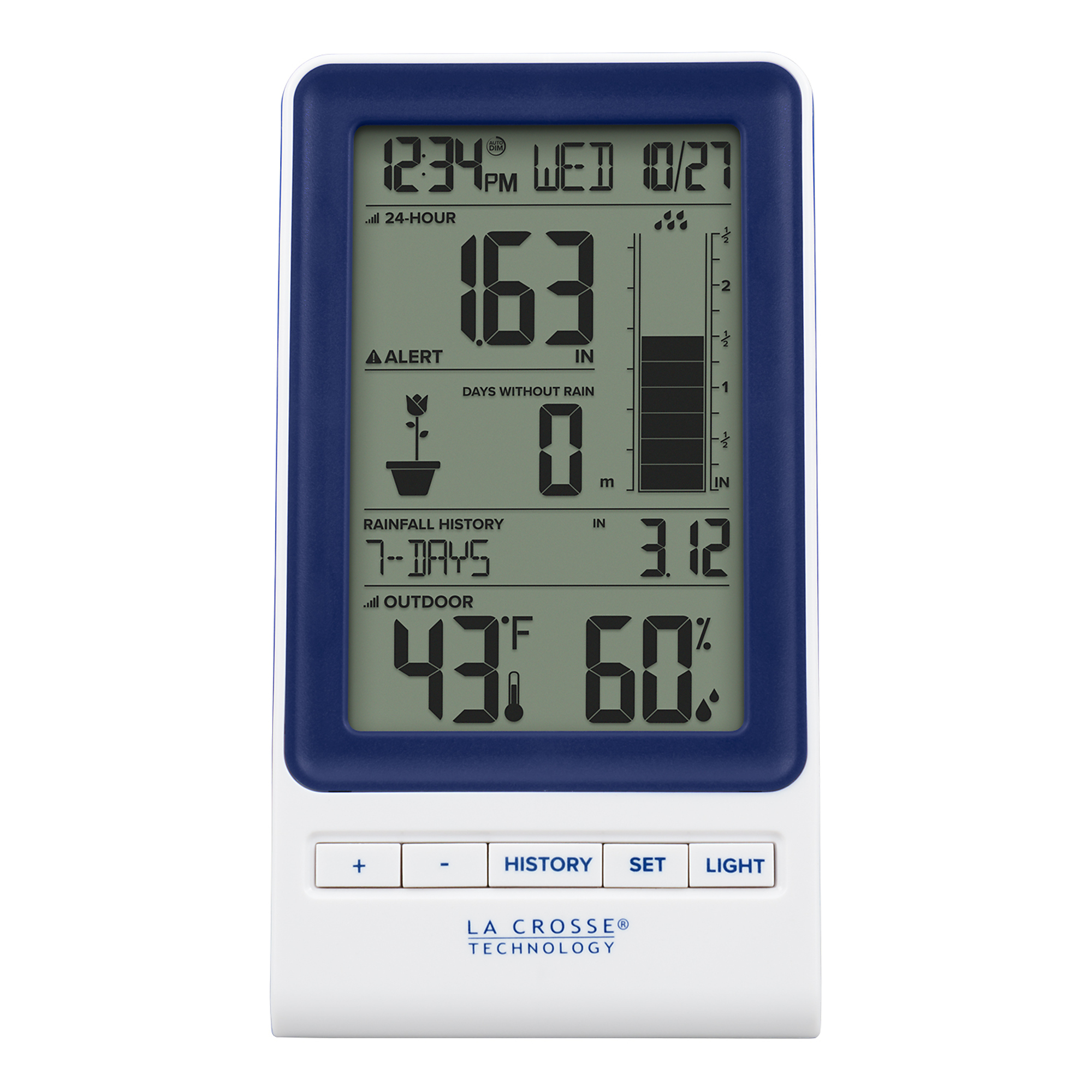 LaCrosse Technology Digital Rain Gauge - Wireless, Self-Emptying, Customizable Alerts, Model# 724-1415BL